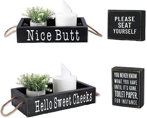 Farmhouse Bathroom Decor,Nice Butt Bathroom Decor Storage Box, Rustic Sweet Cheeks Bathroom Decor Box with Funny Bathroom Signs, Funny Bathroom Decorations, Black Bathroom Accessories