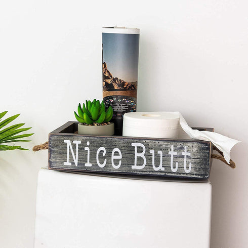 Farmhouse Bathroom Decor,Nice Butt Bathroom Decor Storage Box, Rustic Sweet Cheeks Bathroom Decor Box with Funny Bathroom Signs, Funny Bathroom Decorations, Black Bathroom Accessories
