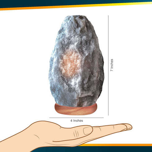Himalayan Glow Natural Grey Salt Lamp,Night Light,Hand Carved Crystal Salt Lamp with Neem Wooden Base,Salt Lamp Bulb,(ETL Certified) Dimmer Switch | 5-7 LBS (2 Extra Bulbs)
