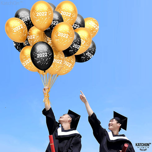 50 Pieces, Graduation Balloons Latex - Black and Gold 2022 Balloons | Black and Gold Graduation Decorations 2021 | Graduation Party Decorations | Congrats Grad Decorations, Class of 2022 Decorations