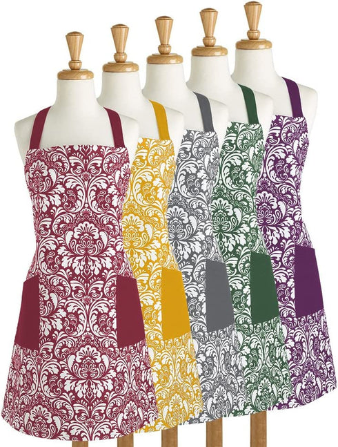 DII Damask Kitchen Collection Apron, 37.5 x 29, Wine