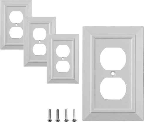 Pack of 4 Wall Plate Outlet Switch Covers by SleekLighting | Classic White Architecture Wall plates| Variety of Styles: Decorator/Duplex/Toggle/Blank/& Combo | Size: 1 Gang Duplex Receptacle