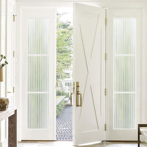 Rabbitgoo Frosted Window Film Static Cling Decorative Glass Film Anti UV Window Privacy Film Non Adhesive Window Cling Door Cover for Home Office Meeting Room, Stripe Patterns, 17.5 x 157 inches