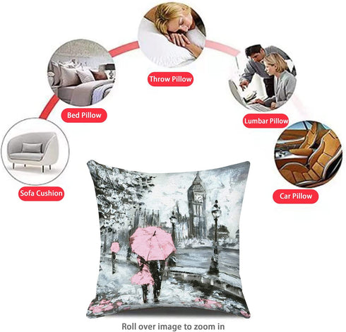 Throw Pillow Covers 18x18 Set of 4, Decorative Pillows for Couch Bed, Sofa Pillows Decorations for Living Room, Pink Paris Outdoor Pillows Couch Cushion Covers for Home Bedroom