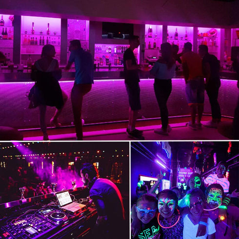 33ft LED Black Light Strip Kit, 600 Units, 385nm-400nm, 12V Flexible Blacklight Fixtures, 10M LED Ribbon, Non-Waterproof for Indoor, Birthday, Wedding, Dark Party