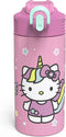 Zak Designs Sanrio Hello Kitty Vacuum Insulated, Stainless Steel Kids Water Bottle with Flip-Up Straw Spout and Locking Spout Cover, Durable Cup for Sports or Travel (14 oz, 18/8 SS)