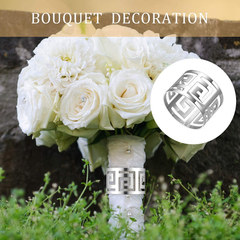 16 Packs Hollow Out Napkin Rings Holders Serviette Buckle Holder Exquisite Household Napkin Holder Adornment for Wedding Christmas Thanksgiving Party Dinner Table Decoration (Silver)