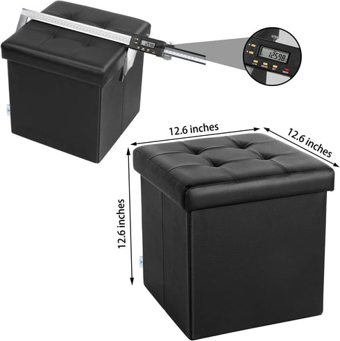 B FSOBEIIALEO Folding Storage Ottoman Footrest Stool Faux Leather Seat Chest Black 12.6"X12.6"X12.6"