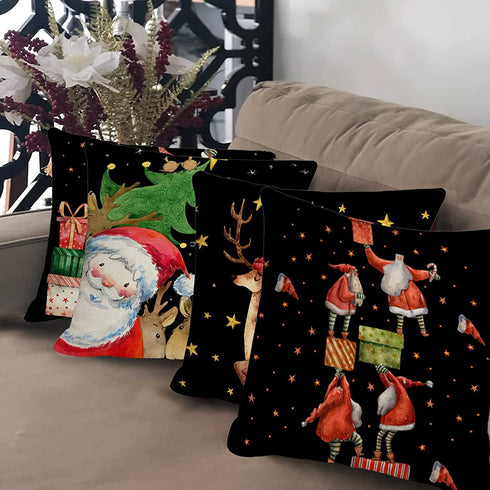 Christmas Throw Pillow Cover, 18 x 18 Inch Winter Holiday Rustic Farmhouse Cushion Case for Sofa Couch Set of 4