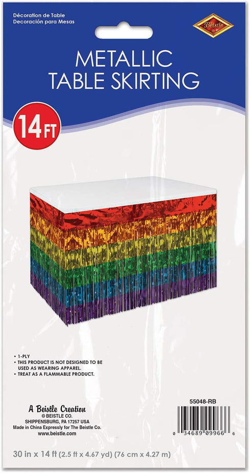 Beistle Metallic Plastic 1 Ply Rainbow Table Skirt Pride Decorations LGBQT Tableware, 30" x 14', Red/Orange/Yellow/Green/Blue/Purple