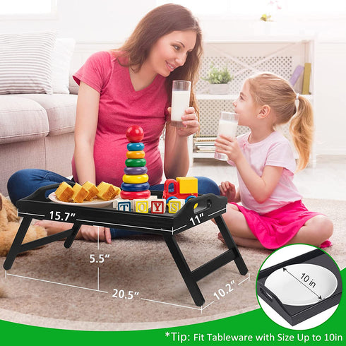 Bed Tray Table Folding Legs with Handles Breakfast Food Tray for Sofa,Bed,Eating,Drawing,Platters Serving Lap Desk Snack Tray(Black Small)