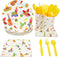 144 Pieces Let's Fiesta Disposable Dinnerware Set for Birthday Party Supplies, Cinco de Mayo Paper Plates, Yellow Cutlery, Cups, Napkins (Serves 24)