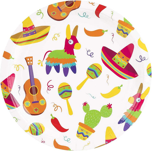 144 Pieces Let's Fiesta Disposable Dinnerware Set for Birthday Party Supplies, Cinco de Mayo Paper Plates, Yellow Cutlery, Cups, Napkins (Serves 24)