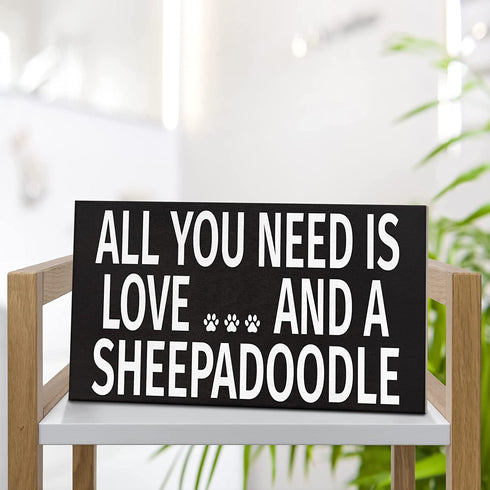 JennyGems Sheepadoodle Sign, All You Need Is Love and a Sheepadoodle, Wood Sign, 9.5x5.5 Inches, Sheepadoodle Mom, Sheepadoodle Gifts, Sheepadoodle Decor, American Made
