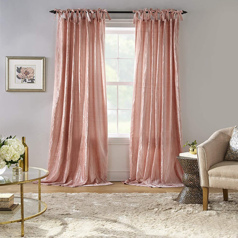 Elrene Home Fashions Korena Tie-Top Crushed Velvet Window Curtain Panel, Rustic-Chic Curtain Panel for Living Room or Bedroom, 50 Inches by 95 Inches, Blush, 1 Panel