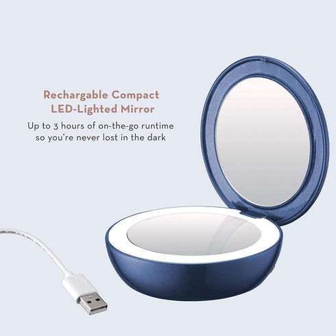 Conair Unbound Rechargeable Compact LED Lighted Makeup Mirror, 1x/3x Magnification, Blue