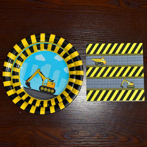 WERNNSAI Construction Party Supplies - Disposable Dump Truck Themed Tableware Set for Boys Kids Birthday Dinner Dessert Plates and Napkins Serves 16 Guests 48PCS