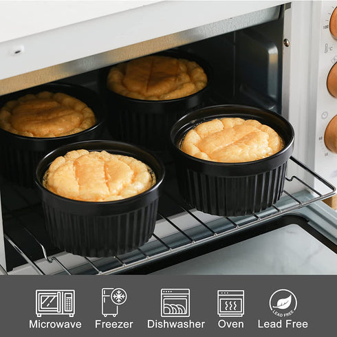 KitchenTour Porcelain Souffle Dishes 8 Ounces Ramekins for Baking Souffle, Creme Brulee - Set of 6, Black