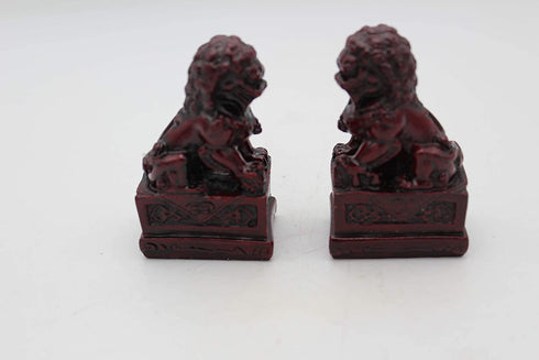 LuckyGifts A Pair of Mini Vintage Red Wood Look Feng Shui Fu | Foo Dog Home Protection Lions Guardians Set