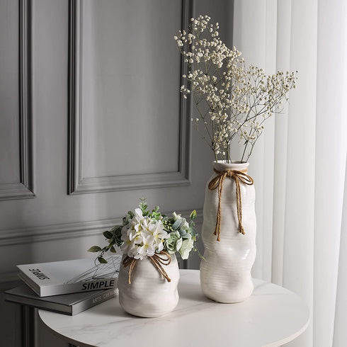 Hydrone Design Ceramic White Vases for Flowers, Modern Farmhouses Vases for Centerpieces, Entryway Table Home Decor (12.6'')