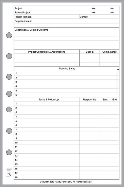 Classic Size Project Planner, Sized and Punched with 7 Holes for 7-Ring Notebooks Such as Franklin, etc. Sheet Size 5.5” x 8.5”