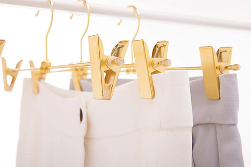 Cocomaya 13 Inch Heavy Duty Shiny Gold Metal Slack Hanger, Pants Hanger, Skirt Hanger with Adjustable Clips (Gold, 10)