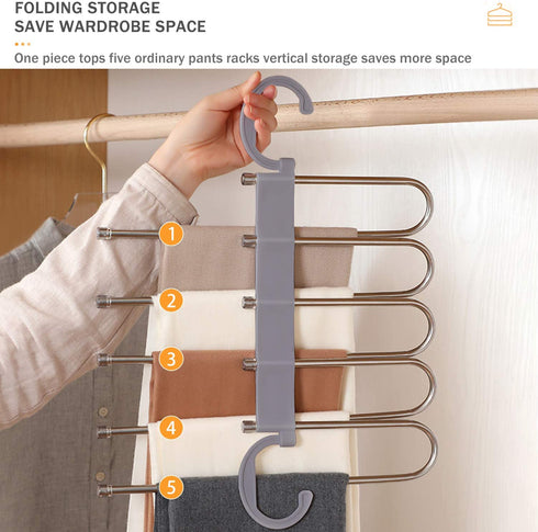 AIR&TREE 2 Pack Pants Hangers Space Saving,Anti-Rust Plastic Hangers,Durable and Sturdy Hangers for Pants Scarf Jeans Slack Trousers Ties Towels,Multiple Pants Hangers in One(Gray)