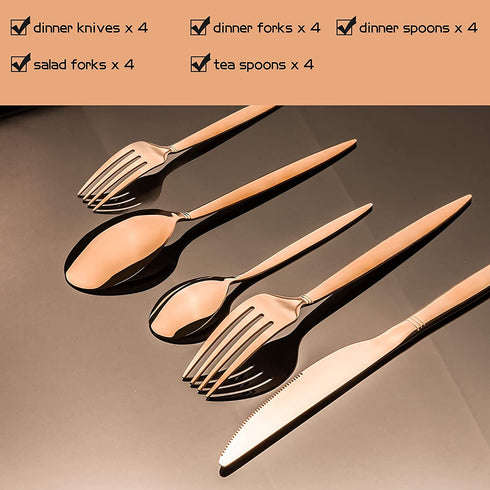 SANTUO 20 Piece Silverware Set for 4, Dinning Stainless Steel Flatware Set, 20pcs Lunch Tableware Cutlery Set, Dinner Mirror Polished Utensils, Include Knife Fork Spoon for Home (Rose Gold)