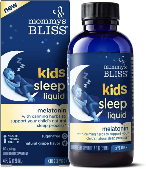 Mommy's Bliss Kids Sleep Liquid with Melatonin & Calming Herbs: Supports The Natural Sleep Process for Kids 3 Years & Up, Natural Grape Flavor, Sugar Free, 4 Fl Oz (60 Servings)