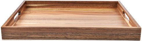 Acacia Wood Serving Tray with Handles (17 Inches) Decorative Serving Trays Platter for Breakfast in Bed, Lunch, Dinner, Appetizers, Patio, Ottoman, Coffee Table, BBQ, Party Great for Lap &Couch