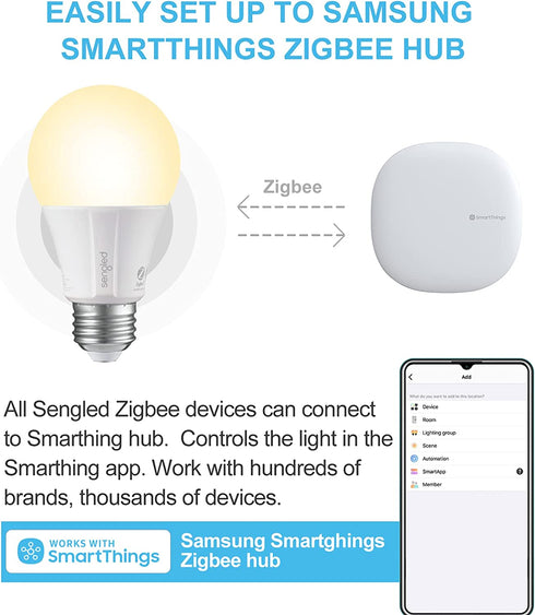 Sengled Smart Light Bulbs, Zigbee Hub Required, Works with Alexa and SmartThings, Voice Control with Google Home and Echo with built-in Hub, Soft White 60W Equivalent A19 Dimmable Smart Bulbs, 4-Pack