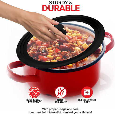 Modern Innovations Silicone & Glass Universal Lid (11 to 12.5 Inches) - BPA-Free Silicone Lid with Stay Cool Handle & Tempered Glass Top - Dishwasher Safe - Universal Lid for Pots, Pans, Skillets, Cast Iron