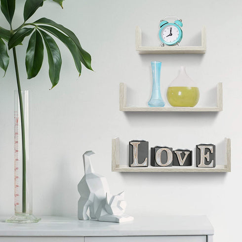 Americanflat Driftwood Floating Shelves Set of 3 - U Shaped Composite Wood Wall Mounted Display Ledges for Bedroom, Living Room, Bathroom, Kitchen, and Office