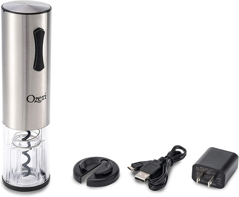 Ozeri Travel Series USB Rechargeable Electric Wine Bottle Opener, Stainless Steel