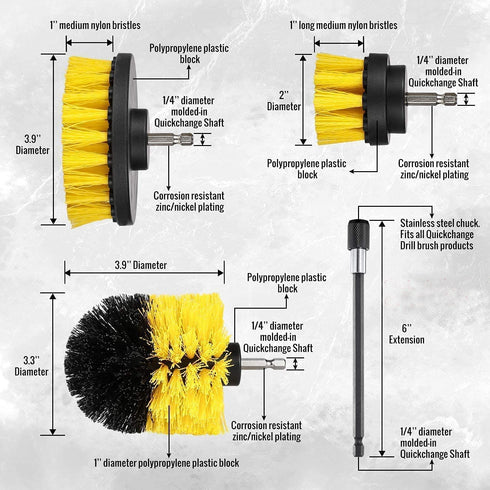 YIHATA 7 Pack Drill Brush Attachment Set, All Purpose Power Scrubber Cleaning Kit, Power Scrubber Brush for Bathroom Surfaces, Floor, Tub, Shower, Grout, Tile and Kitchen Surface (7pack)