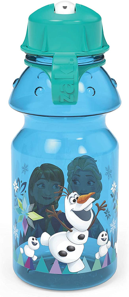 Zak Designs Disney 2 Plastic Push Button Action and Locking Lid Includes Portable Carry Loop, Leak-Proof Design is Perfect for Outdoor Sports, BPA-Free, 14oz, Frozen Water Bottle
