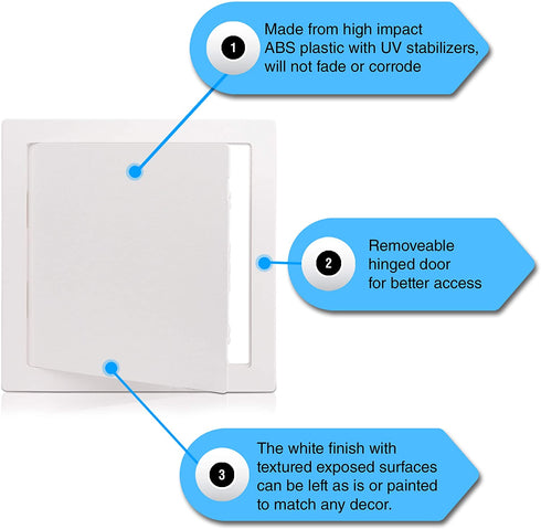Morvat Plastic Access Panel 12 X 12, Access Door for Drywall, Access Panel for Drywall, Wall Access Panel, Plumbing Access Panel, Heavy Durable Plastic, White