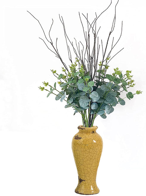 FeiLix 2PCS Eucalyptus Leaves Stems Mixed with 4PCS Branches ,Artificial Greenery Dried Eucalyptus Plant for Vases Party Home Farmhouse Decor