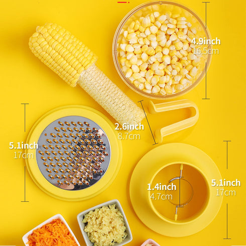 OLEKURT Cob Corn Stripper - Corn Peeler 4 in 1 Stainless Steel Corn Cob Stripper Tool, Corn Cutter with Bowl, For Ginger Grater/Carrot Planer/Potato Planer, Seamless, No Splatters, More Solid