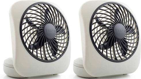 Treva 5-Inch Portable Desktop Battery Powered Fan, 2 Cooling Speeds with Compact Folding & Tilt Design- 2 Pack (Grey)