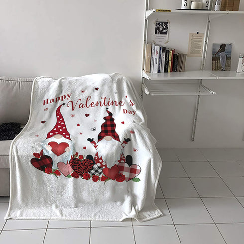 FortuneHouse8 Gnome Valentines Day Blanket Sweet Gnome with Rose Super Soft Warm Cozy Throw Blankets Love Heart Buffalo Check Bed Couch or Car Blanket for Children Adult Travel All Reason 40" x 50"