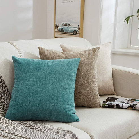 MERNETTE Pack of 2, Thick Chenille Decorative Square Throw Pillow Cover Cushion Covers Pillowcase, Home Decor Decorations for Sofa Couch Bed Chair 24x24 Inch/60x60 cm (Cream)