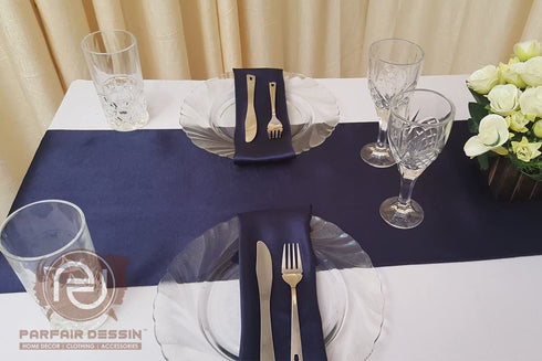PARFAIR DESSIN Pack of 10 Satin Table Runners 12 x 108 inch for Wedding Banquet Reception Party Decoration, Bright Silk and Smooth Fabric Party Table Runner - Navy Blue