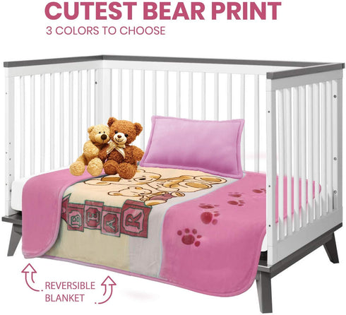 Hearth & Harbor Toddler Blanket Silky Soft Minky Children Bed Blanket - Ultra Plush, Thick & Warm - 39x51 inches Bear Prints,