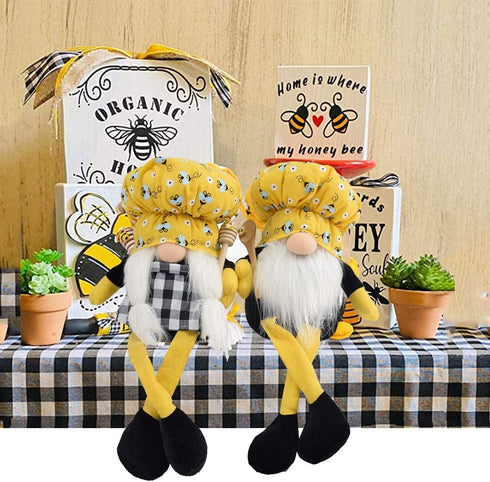 17 Inch Bumble Bee Chef Gnome Swedish Honey Bee Elf Doll Plush Table Bee Shelf Spring Gnome for Farmhouse Kitchen Decor (Bee-A)