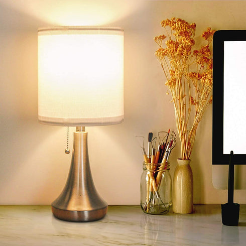 AMUV Nightstand Lamps for Bedrooms Set of 2,Small Bedside Lamp,End Table Lamps Set of 2, Mini Lamps for Living Room Table Top,White Shade,Pull Chain Switch,Bulb not Included
