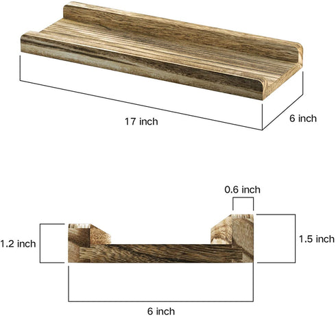 Love-KANKEI Floating Shelves Wall Mounted Set of 2 ,17 Inch Rustic Wood Wall Shelves for Storage, Bedroom Living Room Bathroom Kitchen Office and More Carbonized Black