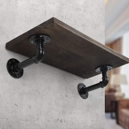 MOOACE Pipe Shelf Brackets 6 Packs, Industrial DIY Floating Shelf Bracket Black, Wall Mounted Metal Shelving Supports, L Bracket Rustic Vintage Look