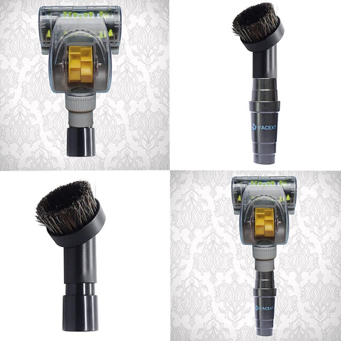Household Cleaning Kit Attachments - Vacuum Cleaner Accessories: 2 Horse Hair Dust Brushes and Air Driven Pet Upholstery Turbo Brush with Vacuum Hose Adapter