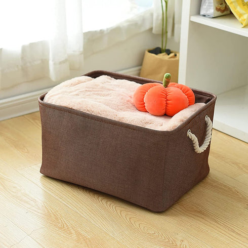 TheWarmHome Large Baskets for Storage Rectangular Basket Decorative Basket Fabric Storage Bin Brown Storage Basket Shoes Basket Towel Basket Cloth Baskets Blanket Storage(Brown, Extra Large-1 Pack,17.7L×13.8W×9.8H)